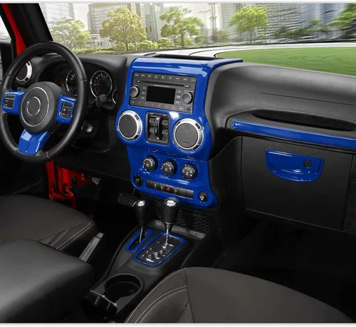 Vista 6 de RT-TCZ para Jeep JK Kit de Adornos Interiores Azul, Adorno de Panel de Tablero de Consola Central para Jeep Wrangler JK JKU 2011-2017 Accesorios