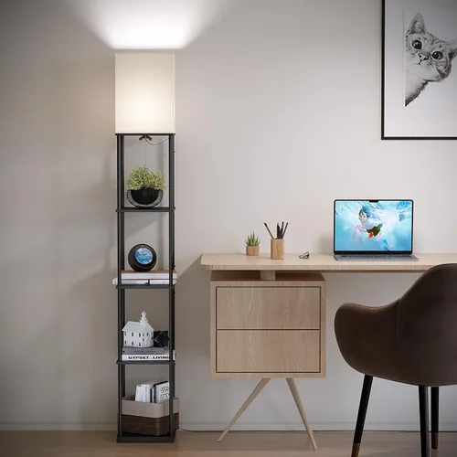 Vista 7 de SUNMORY Lámpara de pie de 5 niveles con estantes, moderna lámpara de pie cuadrada con bombilla de temperatura de 3 colores, lámpara de estantería