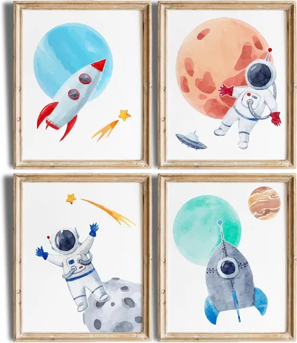 Vista 12 de Impresiones artísticas de aviones de guardería (juego de 4) – sin marco – 8 x 10 segundos Arte de pared encantador y caprichoso para guarderías