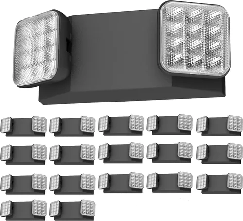 Vista 12 de Paquete de 1 letrero de salida LED negro con luces de emergencia y batería de respaldo, con cable ajustable, 2 cabezales LED, certificado UL