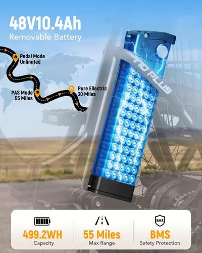 Vista 2 de Bicicleta eléctrica T10, triciclo eléctrico de 1200 W, motor sin escobillas, triciclo plegable de 48 V 10.4 AH, bicicleta eléctrica de 3 ruedas