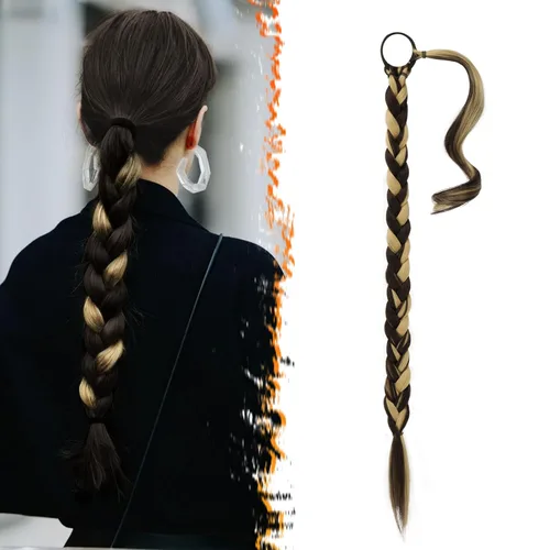 Vista 68 de Barsdar Extensión de 26 Pulgadas de Cola de Caballo Trenzada Larga con Banda Elástica - Extensiones de Cabello en Cola de Caballo Recta y Elegante