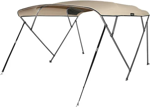 Vista 9 de MSC - Toldo superior de barco de 3 y 4 arcos, poliéster teñido en solución 600D, incluye 2 postes de soporte y 4 correas ajustables Beige