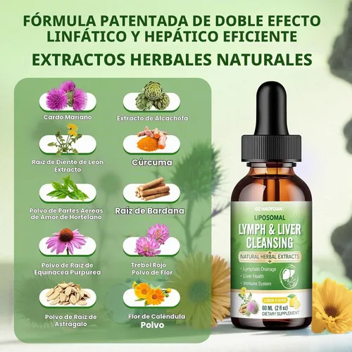 Vista 3 de Drenaje linfático - Gotas de desintoxicación y reparación de limpieza hepática, cardo liposomal, equinácea, alcachofa, diente de león, cúrcuma