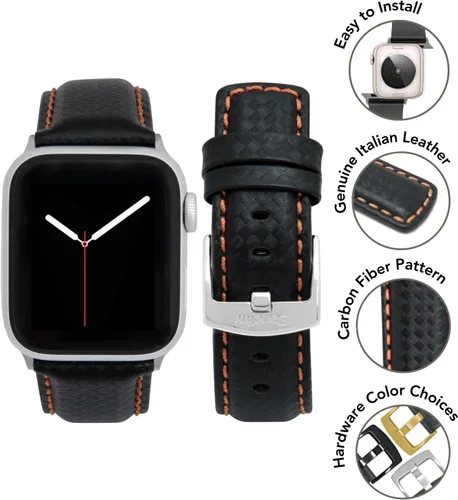Vista 3 de Bandini Correa de cuero de fibra de carbono para hombre para Apple Watch de 1.732 in 1.772 in 1.654 in 1.614 in 1.575 in 1.496 in Ultra 1.929 in