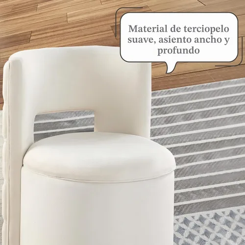 Vista 4 de Silla de tocador con almacenamiento, respaldo copetudo con botones, totalmente montada