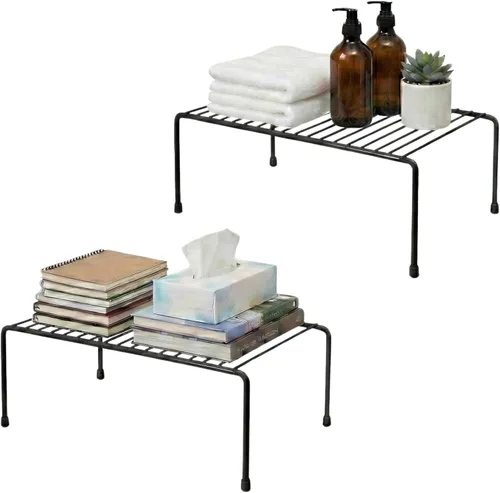 Vista 10 de Evelots Organizador de estantes de alambre para armario de cocina, paquete de 4 elevadores de metal grandes y resistentes, duplica tu espacio