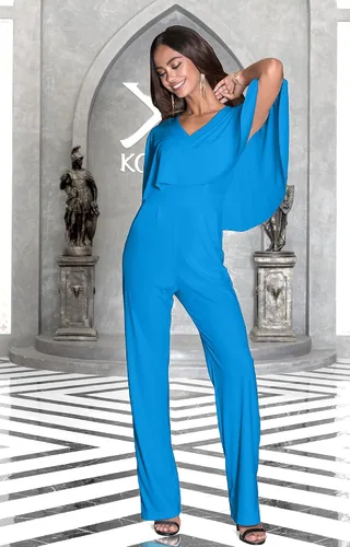 Vista 4 de KOH KOH Womens Long Pants Cape Short Sleeve V-Neck Pockets Jumpsuit Romper