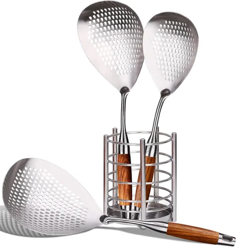 Vista 15 de Skimmer - Cuchara ranurada de acero inoxidable 304 de 16.5 pulgadas para pasta y araña, cuchara para cocinar y freír, cuchara coladora de metal
