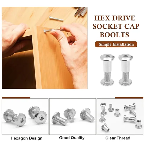 Vista 5 de 35 Pares (70 Piezas) Perno de Cabeza Hexagonal M6x12mm con Llave Allen, Pernos Conectores Plateados para Muebles M6 Tornillos Avellanados Tuercas