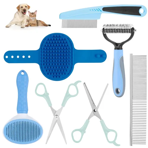Vista 15 de Solución Completa de Aseo para Mascotas de Aiolpy - Kit de 9 Piezas con Cepillo Slicker, Herramienta Antinudos y Peine de Aseo para Todas las Razas
