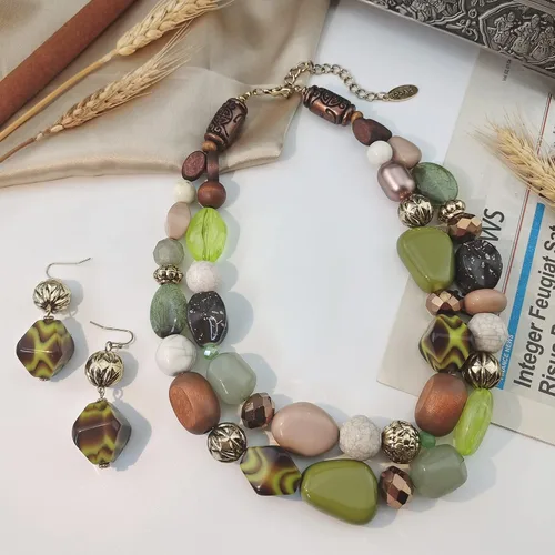 Vista 4 de BOCAR - Collar con dije a la moda con cuentas de abalorios de 2 capas para regalos de mujer