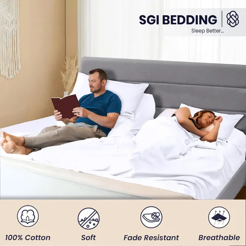 Vista 6 de SGI bedding Sábana Queen de 28" con Parte Superior Dividida Flex Head, 100% Algodón Egipcio, Cuenta de Hilos 1000, Sábana Superior Flex para Cama