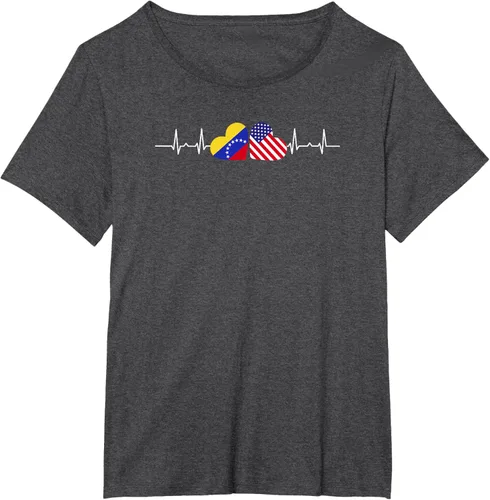 Vista 5 de Camiseta Venezuela American Heartbeat para mujer, Negro, S