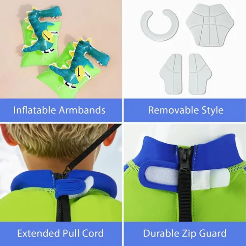 Vista 2 de Gogokids Traje de baño flotante para niños y niñas, traje de baño de una pieza para entrenamiento de natación