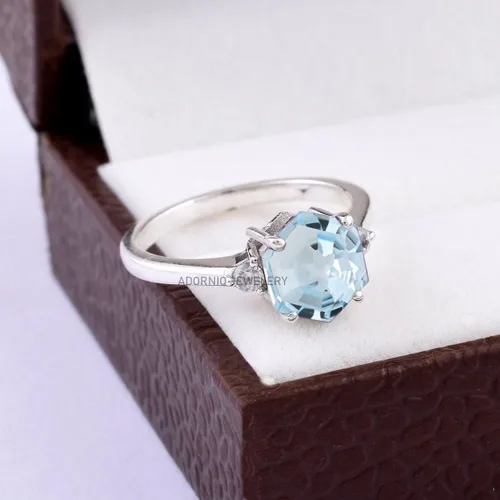Vista 11 de Anillo de plata de ley 925 para mujer, anillo de diamantes de imitación de aguamarina de plata esterlina, anillo Art Deco de marzo, piedra natal