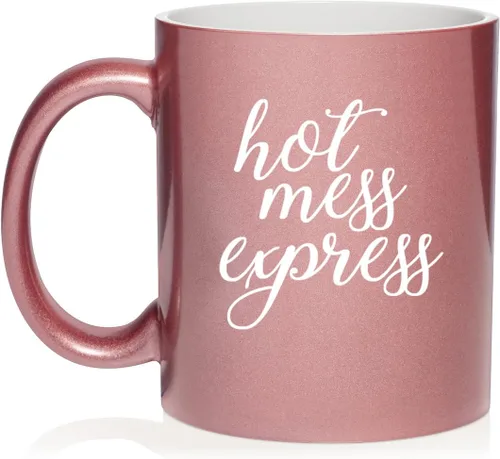 Vista 5 de Daylor Hot Mess Express - Taza de café de cerámica divertida para ella, él, amigo, compañero de trabajo, esposa, esposo (11 onzas, azul)