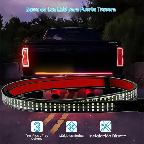 Vista 2 de Barra de luz LED de 48 pulgadas para compuerta trasera de camioneta pickup de 3 colores rojo blanco amarillo conmutable, señal de giro secuencial