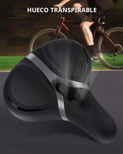 Vista 2 de Reemplazo de asiento de bicicleta, asiento de bicicleta para hombres y mujeres, cómodo sillín de bicicleta ancho con espuma viscoelástica acolchada