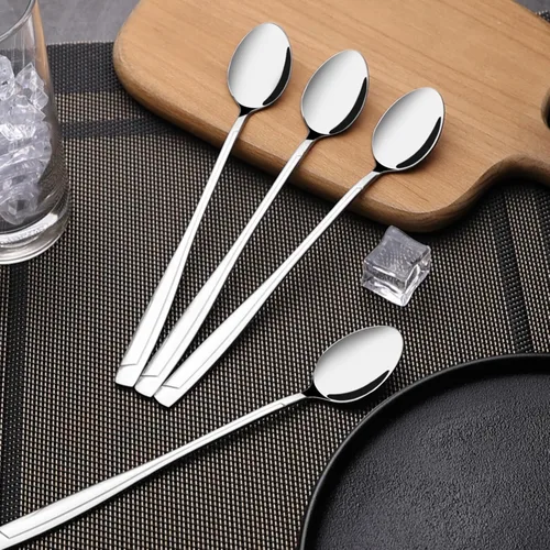 Vista 5 de Cand Cucharas de té helado de acero inoxidable, cuchara de helado de mango largo (juego de 16)