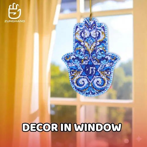 Vista 5 de Adorno de mano de Hamsa, regalo de Judaica, estrella de David Hanukkah, decoración de pared de Hamsa, regalos de Hanukkah, adorno para automóvil