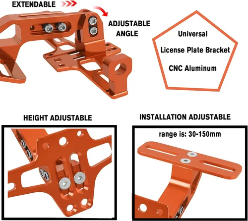 Vista 3 de Soporte para placa de matrícula de motocicleta, kit universal de eliminación de guardabarros de aluminio CNC negro con luz para placa