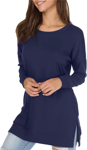 Vista 3 de levaca - Suéter largo otoñal casual para mujer de mangas largas abierto a los costados sin botones estilo túnica