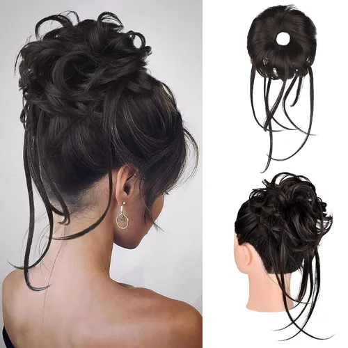 Vista 26 de HOOJIH Pieza de pelo desordenado de moño – Extensiones superlargas despeinadas, cola de caballo ondulada con banda elástica para mujeres y niñas