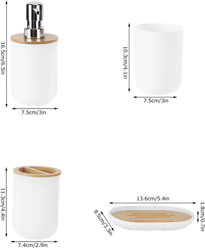 Vista 4 de Juego de accesorios de baño, 4 tazas para cepillos de dientes, organizador de mostrador de baño