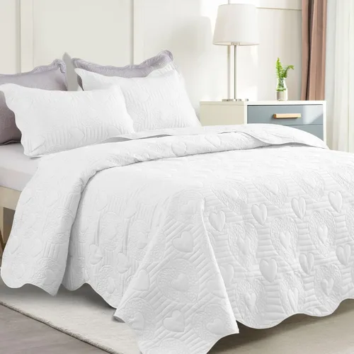 Vista 14 de Auemtyn Juego de edredón de tamaño Full/Queen de 3 piezas, colcha de verano suave y ligera, cobertor de cama de microfibra reversible para todas