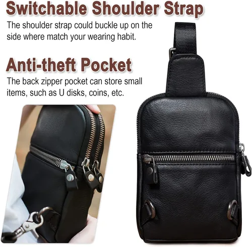 Vista 5 de CENUNCO Bolso bandolera de cuero genuino para mujer, bolso cruzado de cuero pequeño para teléfono, estilo remache, estilo remache, bolso negro