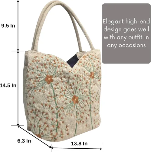 Vista 2 de HCRAFT Embroidered Handbags for Women, Large Beads Flower Shoulder Tote Bag with Zipper Fabric Hobo Bags, Mother's Day Bag
