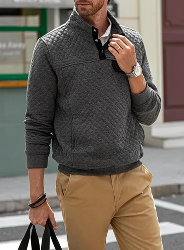Vista 8 de JMIERR Sudadera acolchada para hombre, casual, de manga larga, cuello alto, con botones