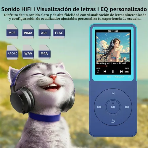 Vista 4 de Reproductor de MP3 con Bluetooth 5.3, pantalla de 1.8", reproductor Azul