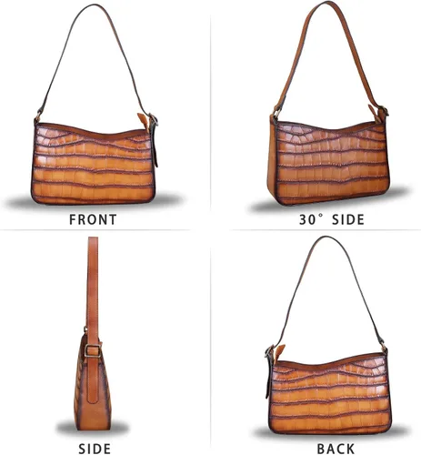 Vista 4 de Bolso de cuero genuino para mujer, bolso de hombro con patrón de cocodrilo