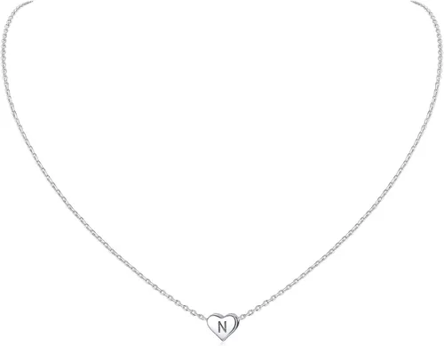 Vista 36 de ChicSilver Collares con inicial en forma de corazón de plata de ley 925 para mujer - Collar delicado con colgante de corazón personalizado y letra
