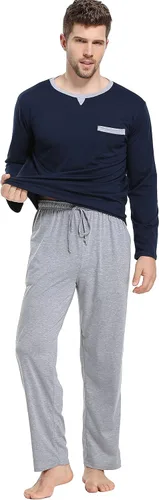 Vista 3 de Lovasy Conjunto de pijama de algodón para hombre, camisas de manga larga y pantalones a cuadros, ropa de dormir suave