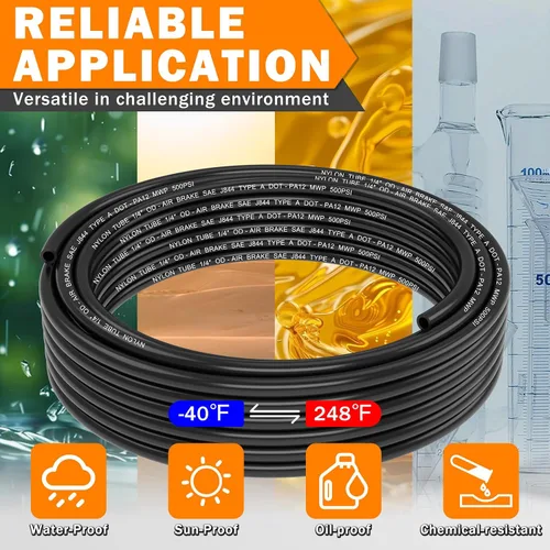 Vista 6 de CheeMuii 30 pies 1/4 línea de aire DOT 1/4" PA12 tubo neumático de nylon 9.1 metros 1/4 pulgada OD tubo de aire neumático tubo de línea de aire