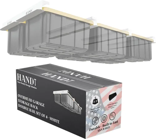 Vista 13 de Estante de almacenamiento de garaje con base en Estados Unidos, rieles de techo de metal resistente conectables, sistema de estantería