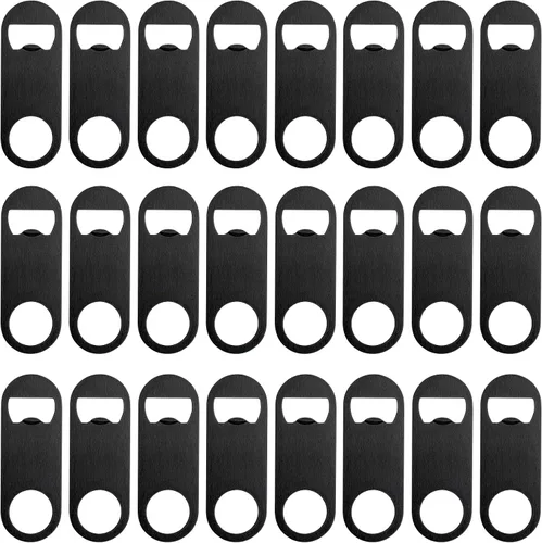 Vista 8 de 12 abridores de botellas planos de 3.5 x 1.18 pulgadas, abridor de botellas de cerveza de acero inoxidable negro, hoja de barra resistente, abridor