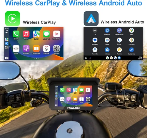 Vista 2 de Pantalla Carplay para motocicleta, inalámbrica Apple CarPlay y Android Auto de 5 pulgadas, navegación GPS para motocicleta, pantalla CarPlay