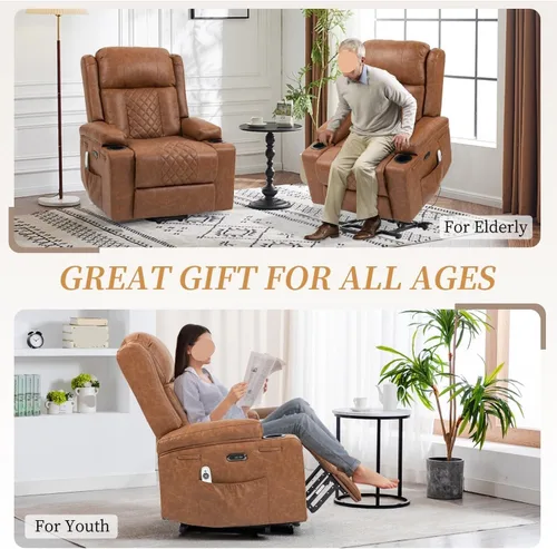 Vista 7 de Power Lift Recliner Chair for Elderly with Vibration Massage and Lumbar Heating Electric PU Leather Single Sofa with Cup Holders for Living Room