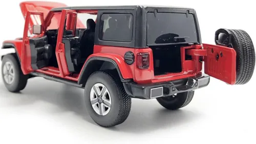 Vista 5 de Wrangler Sahara - Vehículo de juguete fundido a presión a presión de 4 puertas, vehículos de metal a escala 1/32, vehículos de metal fundido a Rojo