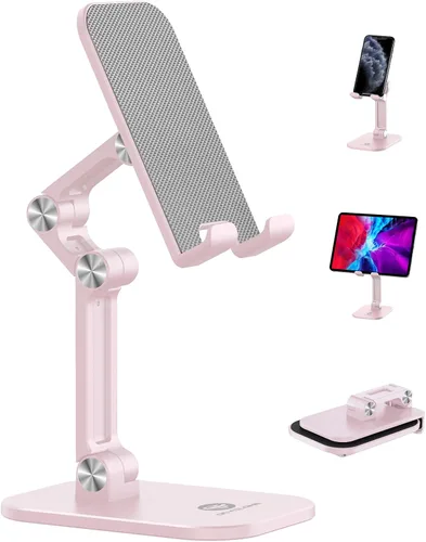 Vista 13 de Soporte para teléfono OCYCLONE, soporte para celular plegable con altura y ángulo ajustables para escritorio, soporte para iPhone más alto Beige