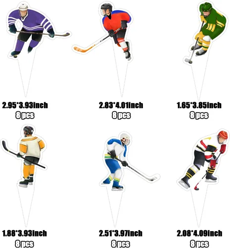 Vista 2 de 48 piezas de decoración de cupcakes de hockey para jugador de hockey sobre hielo para fiestas temáticas de hockey sobre hielo, fiestas temáticas