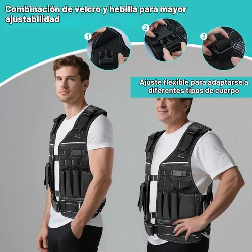 Vista 5 de MELOTOUGH Chaleco de herramientas para hombre con bolsillos y cinturón, chaleco de seguridad ajustable de múltiples bolsillos para electricista