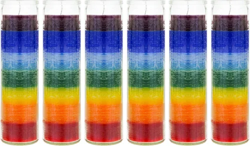 Vista 12 de Mega Candles 1 vela de oración devocional de cristal de chakra multicolor sin perfume, vertida a mano, vela de cera de alta calidad de 2 x 8
