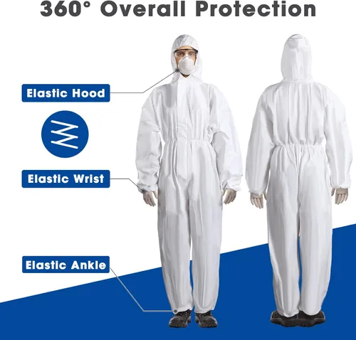 Vista 2 de TrelaCo Trajes desechables de 5 piezas XL para materiales peligrosos con capucha, impermeable, traje de pintor, transpirable, de cuerpo completo