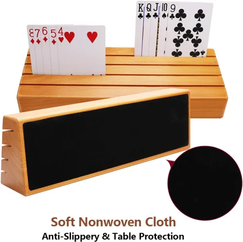 Vista 5 de Exqline Juego de 2 soportes de madera para naipes para niños, personas mayores y adultos, 9.84 pulgadas 3.1 pulgadas, lo suficientemente portátil