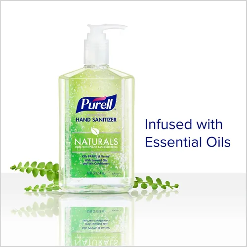 Vista 4 de Purell NATURALS Gel desinfectante de manos avanzado, con acondicionadores para la piel y aceites esenciales, botella de bomba de encimera de 12